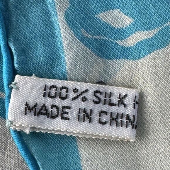 Vintage Scarf 100% Silk Sheer 48”x11” White And Blue - Picture 5 of 5
